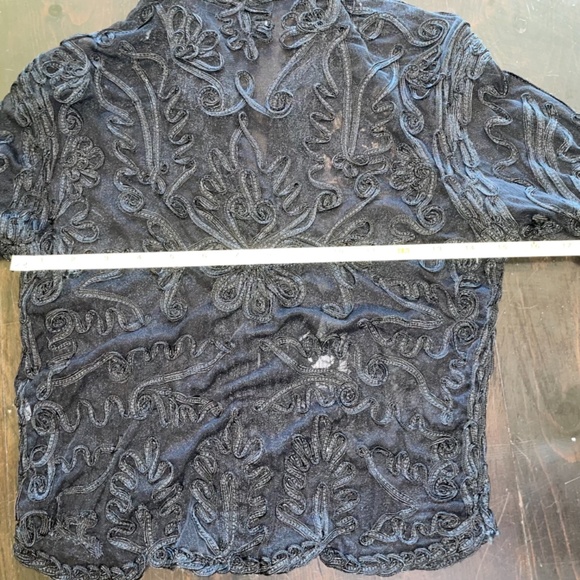 Vintage Cropped  Sheer Black  Long Sleeve Women (M-L)  crochet gothic blouse - Picture 6 of 8